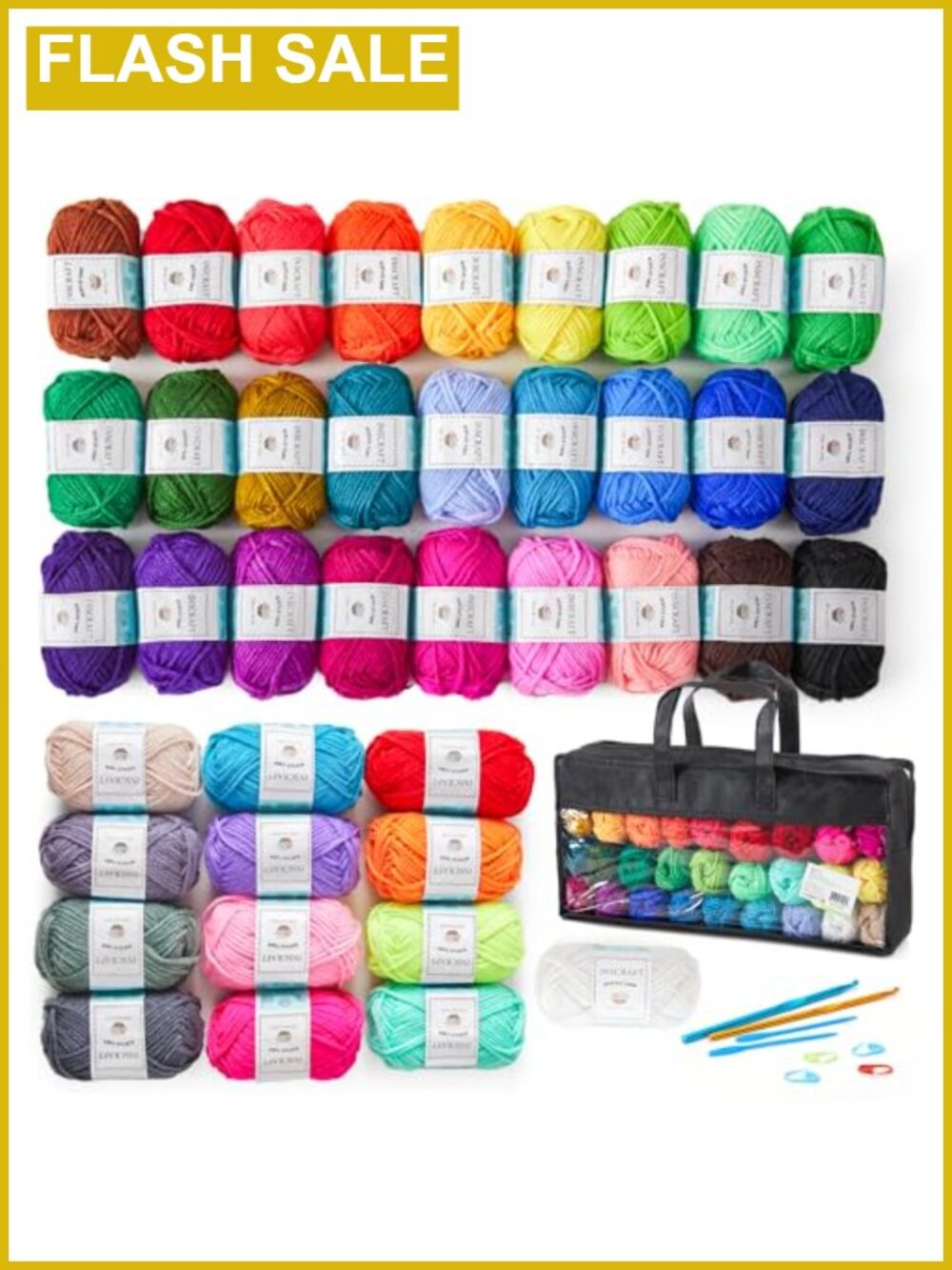 INSCRAFT Crochet Yarn Kit 40 Acrylic Skeins Hooks Needles for Knitting